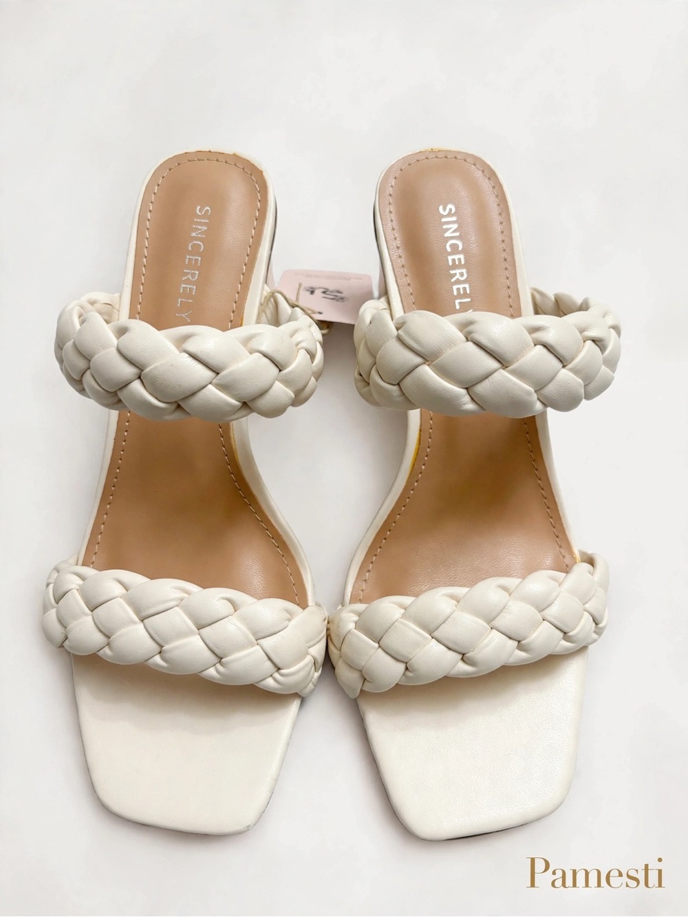 Sincerely Jules Cream Braided Double-Strap Slide Mules